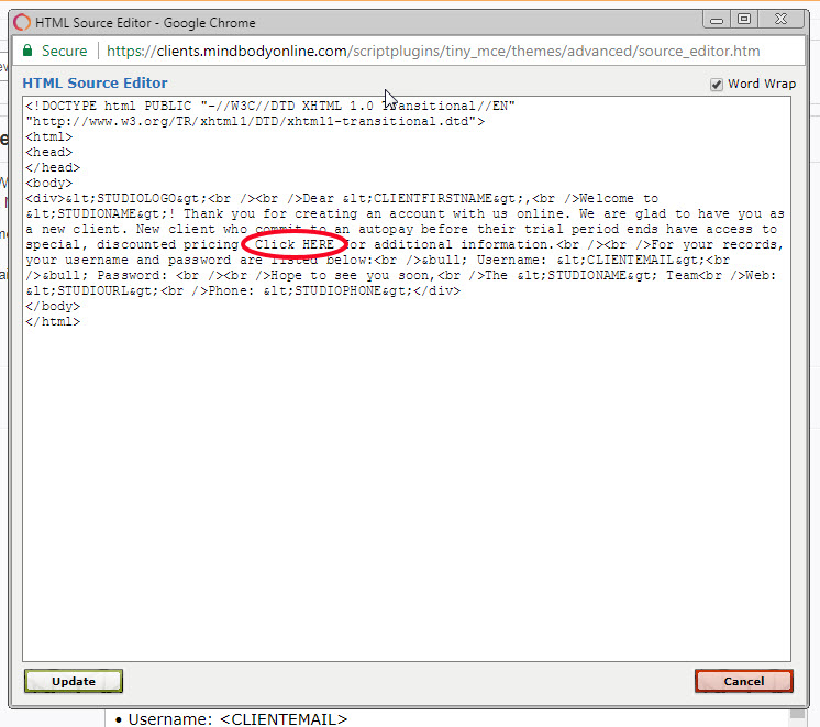 How do you add an HTML link in auto emails?