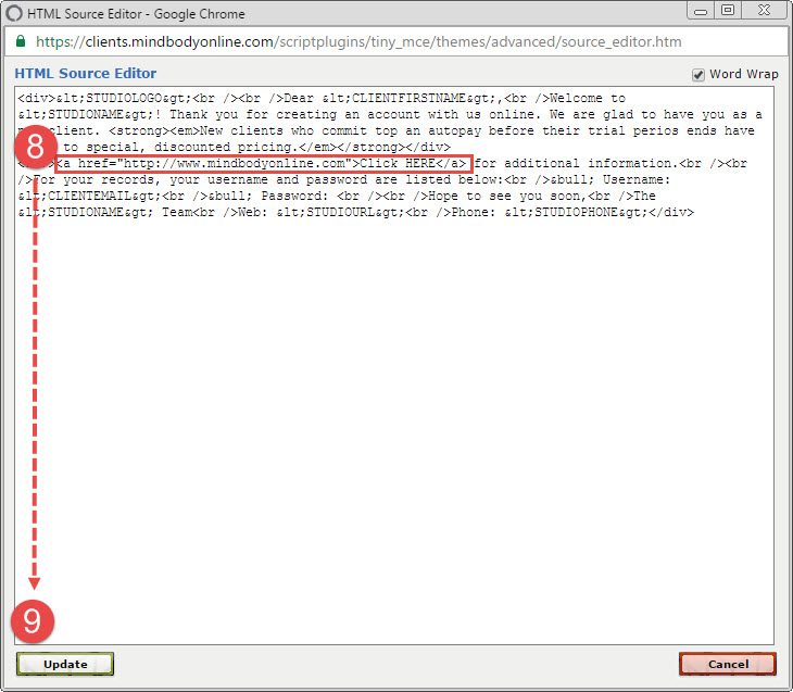 How do you add an html link in auto emails?