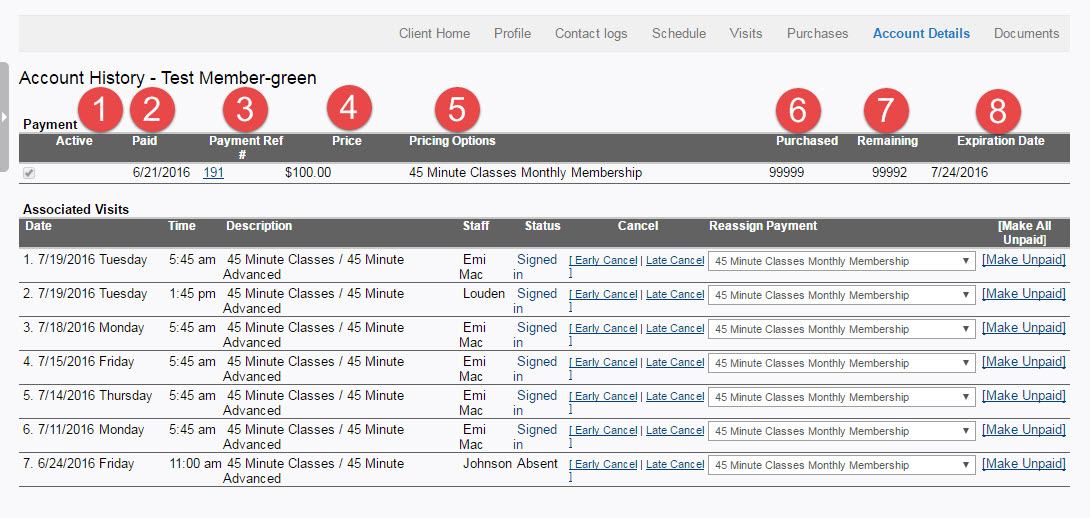 Client Account History screen overview