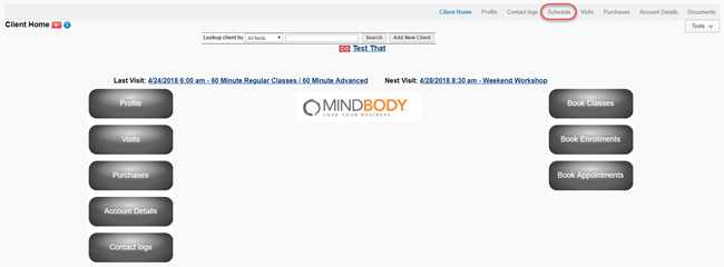 Client Schedule screen overview