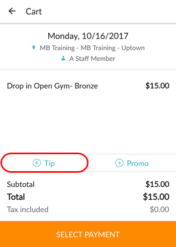Adding a tip on the Select Payment screen (Business app, Android)